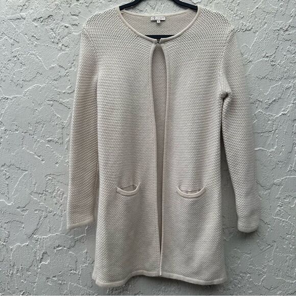 CHELSEA ROSE Wool Cashmere Cardigan Sweater Women Small Cream Minimalist Long - Picture 1 of 8